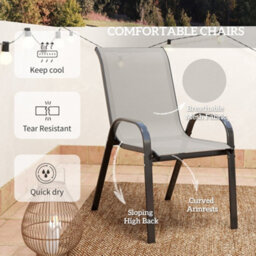 Outsunny Garden Bistro Set, Small Garden Set W/ Stackable Chairs, Light Grey - thumbnail 6