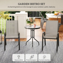 Outsunny Garden Bistro Set, Small Garden Set W/ Stackable Chairs, Light Grey - thumbnail 4