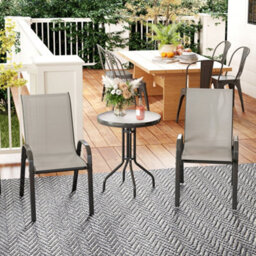 Outsunny Garden Bistro Set, Small Garden Set W/ Stackable Chairs, Light Grey - thumbnail 1