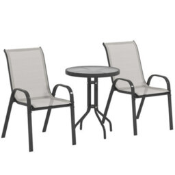 Outsunny Garden Bistro Set, Small Garden Set W/ Stackable Chairs, Light Grey - thumbnail 2