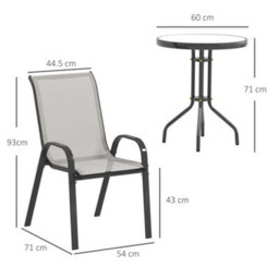 Outsunny Garden Bistro Set, Small Garden Set W/ Stackable Chairs, Light Grey - thumbnail 3