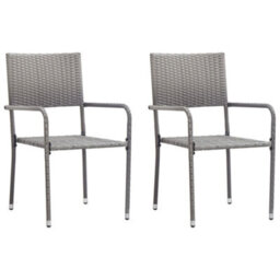 Berkfield Garden Dining Chairs 2 Pcs Stackable Grey Poly Rattan - thumbnail 1