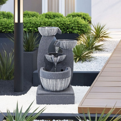 Living And Home 4 Tier Rockery Waterfall Decoration Solar Powered Outdoor Water Feature Fountain With Led Lights 47Cm (H) - image 1