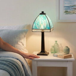 Happy Homewares Emerald Green And Teal Mix Tiffany Glass Table Lamp With Black Base - thumbnail 6