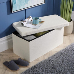 Home Source Cream Teddy Fur Boucle Folding Storage Ottoman - thumbnail 2