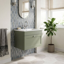 Balterley Swynnerton Traditional 1 Drawer Wall Hung Vanity Unit With Stone Basin, Satin Green, 600mm - thumbnail 4