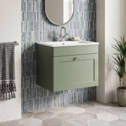 Balterley Swynnerton Traditional 1 Drawer Wall Hung Vanity Unit With Stone Basin, Satin Green, 600mm - thumbnail 2