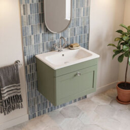 Balterley Swynnerton Traditional 1 Drawer Wall Hung Vanity Unit With Stone Basin, Satin Green, 600mm - thumbnail 3