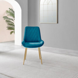 Furniturebox Uk 4 Seater Dining Set - Imperia White High Gloss Dining Table And Chairs - 4 Blue Pesaro Gold Leg Chairs - thumbnail 7