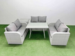 Fimous Rattan Garden Furniture Dining Set 6-Seater Patio Rectangular Table Love Sofa Set With Side Table - thumbnail 1