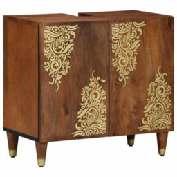 Berkfield Bathroom Sink Cabinet Honey Brown With Gold Features Solid Wood