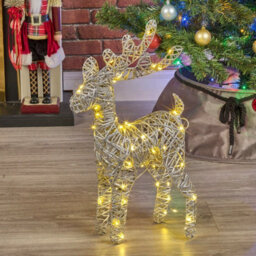Urbn-Living Urbnliving 60Cm Led Light Up Standing Reindeer Metallic Silver Rattan Wire Frame Christmas Home Decoration
