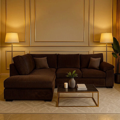 Amalfi Jumbo Cord Left Hand Facing Corner Sofa Chocolate