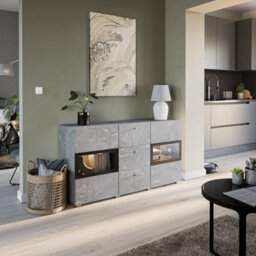 Arte Baros 26 Contemporary Display Sideboard Cabinet 2 Hinged Doors 2 Shelves 3 Drawers Concrete Grey (H)700mm (W)1320mm (D)390mm - thumbnail 1