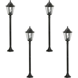 4 Pack Ip44 Outdoor Black And Silver Bollard Lights With 60W E27 Bulbs - 1200mm Post