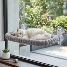 Cat Window Hammock Bed Perch With 4 Strong Suction Cups For Indoor Cats Sturdy Grey- 52X30Cm - thumbnail 3