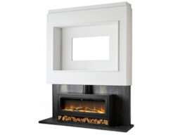 Acantha Pre-Built Slate Effect Media Wall 3 With Vision Electric Media Stove & Log Store In Black - thumbnail 4