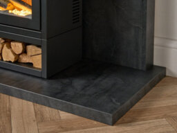 Acantha Pre-Built Slate Effect Media Wall 3 With Vision Electric Media Stove & Log Store In Black - thumbnail 6