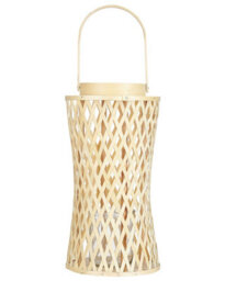 Beliani Natural Bamboo Candle Lantern 38Cm With Glass Insert - Boho Indoor Floor Or Table Lantern - thumbnail 3