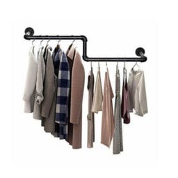 Industrial Pipe Wall Mount Clothes Rail Garment Hanging Display Rack - thumbnail 3