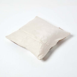 Homescapes Beige Real Leather & Goat Hair Large Check Cushion With Feather Filling - thumbnail 3