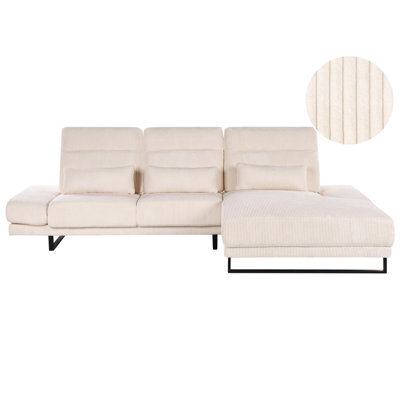 Beliani Corner Sofa 4 Seater Ikast Corduroy Beige Left Hand - image 1