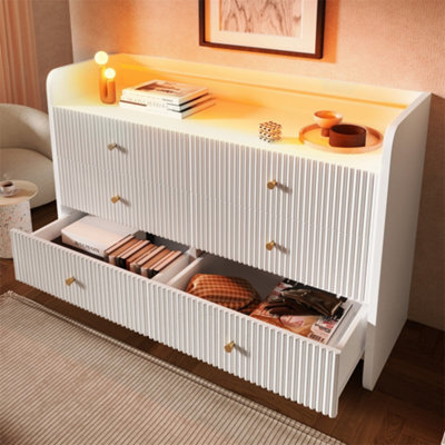 Abrihome Modern Sideboard, Fluted 6-Drawer Sideboard With Rgb Led Lighting, 75X 120 X 40 Cm, White - image 1