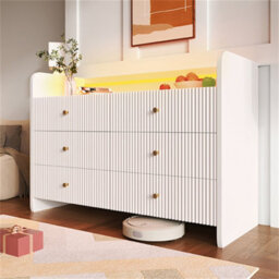 Abrihome Modern Sideboard, Fluted 6-Drawer Sideboard With Rgb Led Lighting, 75X 120 X 40 Cm, White - thumbnail 9