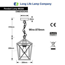 Long Life Lamps Company Vintage Antique Brass Lantern Ceiling Pendant Light M0200 - thumbnail 2