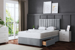 DS Living Amelia Silver Upholstered Panel Divan Bed With Headboard And Four Drawers Double - thumbnail 1