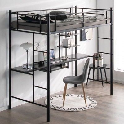 Costway 3.5 Ft Single Metal Loft Bed Frame High Sleeper Bunk Bed W/ Desk-Black - image 1