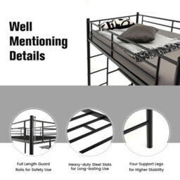 Costway 3.5 Ft Single Metal Loft Bed Frame High Sleeper Bunk Bed W/ Desk-Black - thumbnail 9