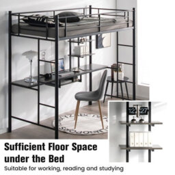 Costway 3.5 Ft Single Metal Loft Bed Frame High Sleeper Bunk Bed W/ Desk-Black - thumbnail 8