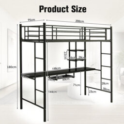 Costway 3.5 Ft Single Metal Loft Bed Frame High Sleeper Bunk Bed W/ Desk-Black - thumbnail 2