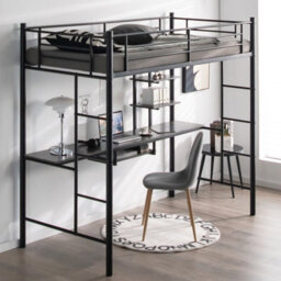 Costway 3.5 Ft Single Metal Loft Bed Frame High Sleeper Bunk Bed W/ Desk-Black