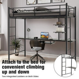 Costway 3.5 Ft Single Metal Loft Bed Frame High Sleeper Bunk Bed W/ Desk-Black - thumbnail 5