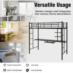 Costway 3.5 Ft Single Metal Loft Bed Frame High Sleeper Bunk Bed W/ Desk-Black - thumbnail 7