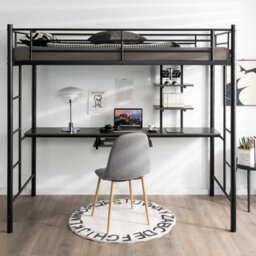 Costway 3.5 Ft Single Metal Loft Bed Frame High Sleeper Bunk Bed W/ Desk-Black - thumbnail 4