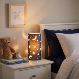 Happy Homewares Modern Stars And Moons Children/kids Midnight Blue Cotton Table Lamp - thumbnail 6