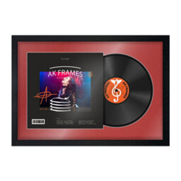 "AK Frames 25X17"" Black Modern Vinyl Record Frame With Crimson Mount For 12 Inch Lp Cover & Disc - Overlapped Design" - thumbnail 1