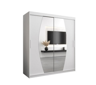 Arte Elypse Contemporary 2 Mirrored Sliding Door Wardrobe 9 Shelves 2 Rails White (H)2000mm (W)1800mm (D)620mm - image 1