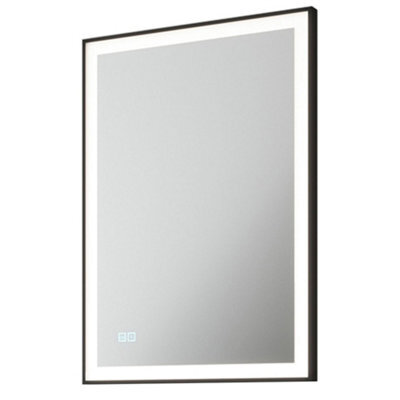 500mm X 700mm Ip44 Matt Black Led Bathroom Mirror With Demister And Tunable White Light - image 1