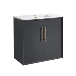 Homestylestore Anthracite 810mm Wall Hung Bathroom Vanity Unit With Basin And Brushed Brass T Bar Handle