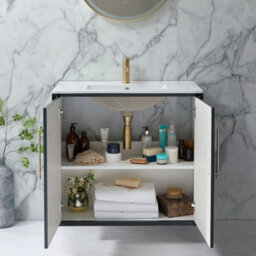 Homestylestore Anthracite 810mm Wall Hung Bathroom Vanity Unit With Basin And Brushed Brass T Bar Handle - thumbnail 2