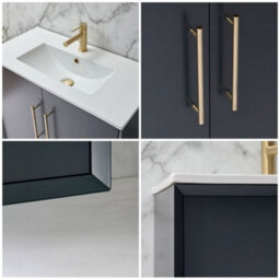 Homestylestore Anthracite 810mm Wall Hung Bathroom Vanity Unit With Basin And Brushed Brass T Bar Handle - thumbnail 3
