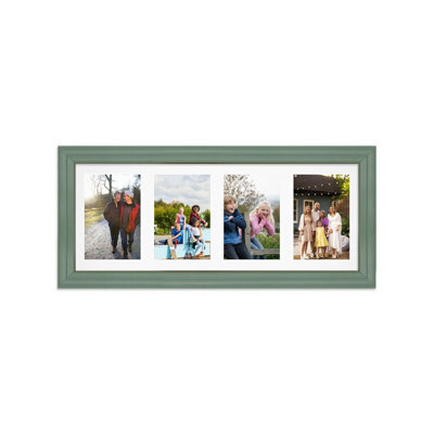 AK Frames 50X20Cm Green Classic Multi Photo Frame With White Mount - Holds 4 Apertures (4X) 6X4 Photos - image 1