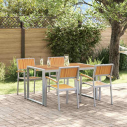 Berkfield Garden Dining Set 5 Pcs Grey And Brown 140 X 80 X 75 Cm - thumbnail 1