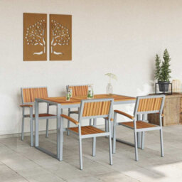 Berkfield Garden Dining Set 5 Pcs Grey And Brown 140 X 80 X 75 Cm - thumbnail 4