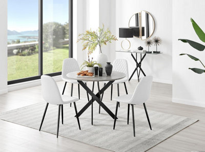 Furniturebox Uk Novara Grey Concrete Effect Black Leg Round Dining Table & 4 White Corona Black Leg Chairs - image 1