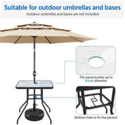 Yaheetech Black Outdoor Coffee Table With Tempered Glass Top And Umbrella Hole - thumbnail 6
